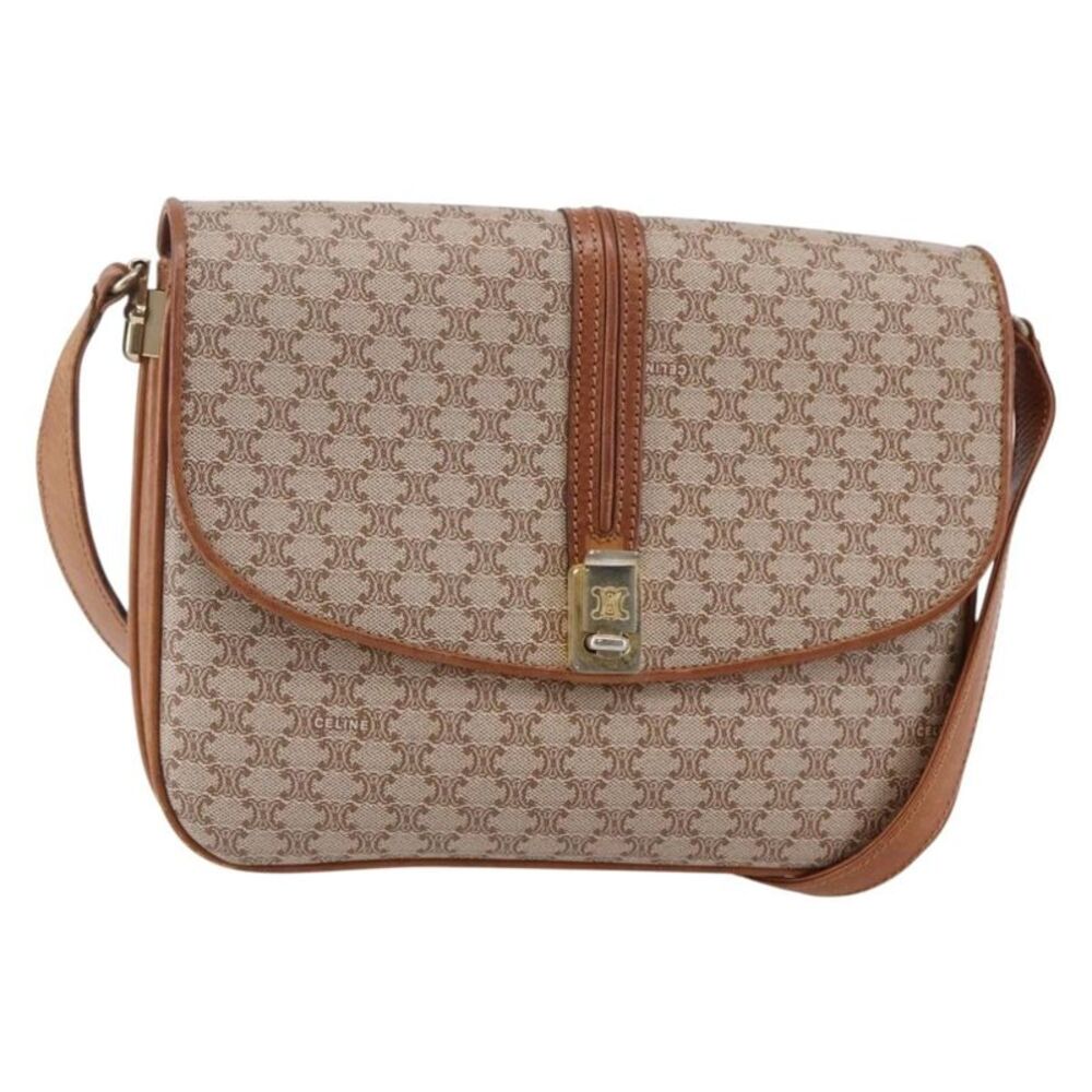 Celine Vintage Macadam Canvas And Leather Beige Canvas Shoulder Bag Bag